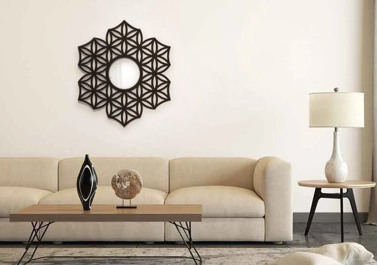 Lustro Dekoracyjne w Drewnianej Ramie, Lustro na Ścianę KWIAT ŻYCIA 60 cm