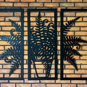 Dekoracja na Ścianę, Drewniany Ażurowy Panel Dekoracyjny Tryptyk KWIAT PAPROCI 90x80 cm