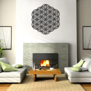 Dekoracja na Ścianę, Drewniany Ażurowy Panel Dekoracyjny KWIAT ŻYCIA 65x60  cm