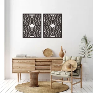 Dekoracja na Ścianę, Drewniane Ażurowe Panele Dekoracyjne Dyptyk GEO 120x80 cm
