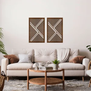 Dekoracja na Ścianę, Drewniane Ażurowe Panele Dekoracyjne Dyptyk GEO 3 100x80 cm