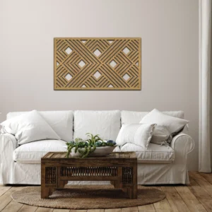 Dekoracja na Ścianę, Drewniany Ażurowy Panel Dekoracyjny GEOMETRYCZNY 120x70 cm