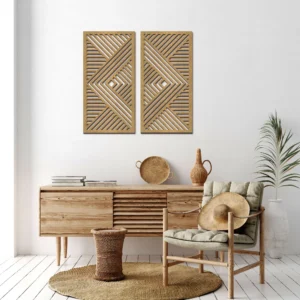 Dekoracja na Ścianę, Drewniane Ażurowe Panele Dekoracyjne Dyptyk 90 x 90cm