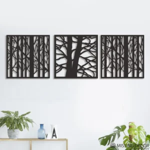 Dekoracja na Ścianę, Drewniany Ażurowy Panel Dekoracyjny Tryptyk LAS 150x50 cm
