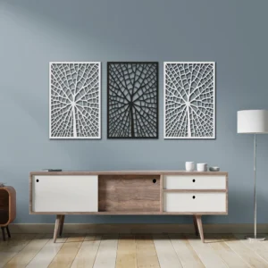 Dekoracja na Ścianę, Drewniany Ażurowy Panel Dekoracyjny Tryptyk ŁOPIAN 150x80 cm