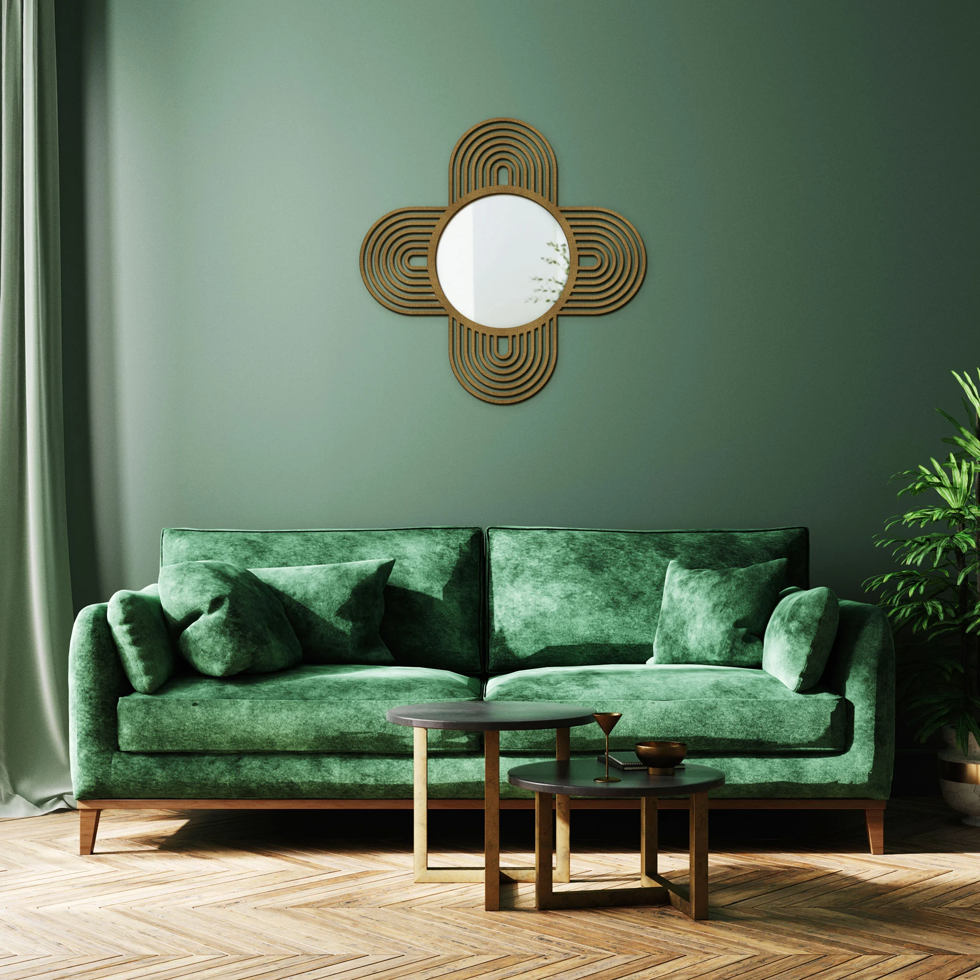 Lustro Dekoracyjne w Drewnianej Ramie, Lustro na Ścianę GEO 2 60x60 cm - obrazek 4