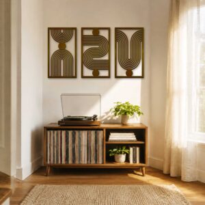 Dekoracja na Ścianę, Drewniane Ażurowe Panele Dekoracyjne Tryptyk GEOMETRYCZNY 120 x 70cm