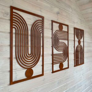 Dekoracja na Ścianę, Drewniane Ażurowe Panele Dekoracyjne Tryptyk GEOMETRYCZNE 120x70 cm