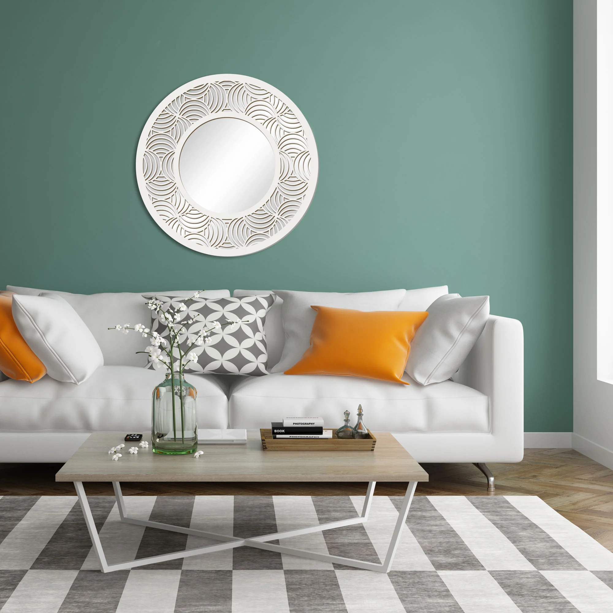 Lustro Dekoracyjne w Drewnianej Ramie, Lustro na Ścianę MIMOZA 60 cm