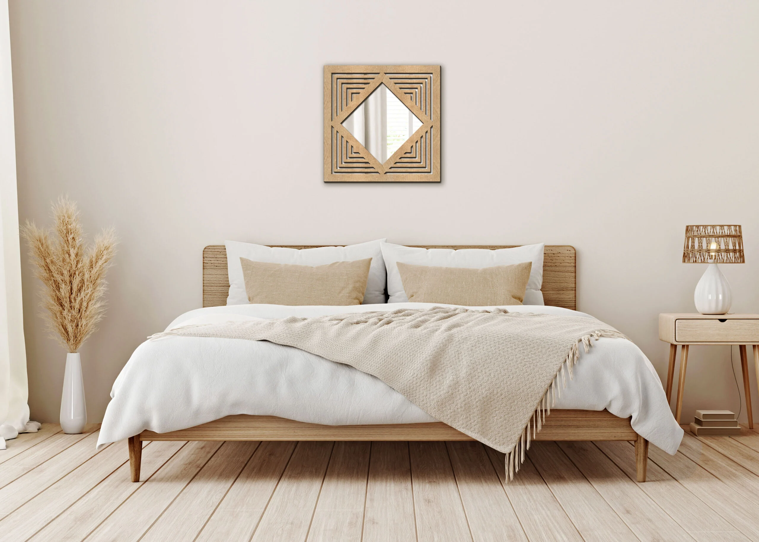 Lustro Dekoracyjne w Drewnianej Ramie, Lustro na Ścianę GEOMETRYCZNE - obrazek 4