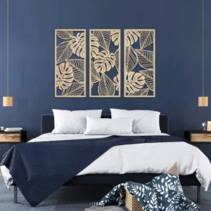 Dekoracja na Ścianę, Drewniany Ażurowy Panel Dekoracyjny Tryptyk LIŚCIE MONSTERY 114 x 80cm