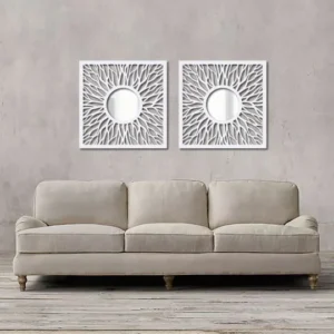 Lustro Dekoracyjne w Drewnianej Ramie, Lustro na Ścianę SOLAR 60 cm