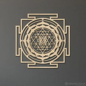 Dekoracja na Ścianę, Drewniany Ażurowy Panel Dekoracyjny SRI YANTRA 60x60 cm