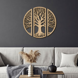 Dekoracja na Ścianę, Drewniane Ażurowe Panele Dekoracyjne Tryptyk DRZEWO ŻYCIA 95x95 cm