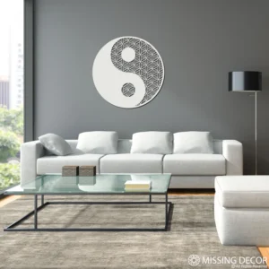 Dekoracja na Ścianę, Drewniany Ażurowy Panel Dekoracyjny YIN-YANG 80x80 cm