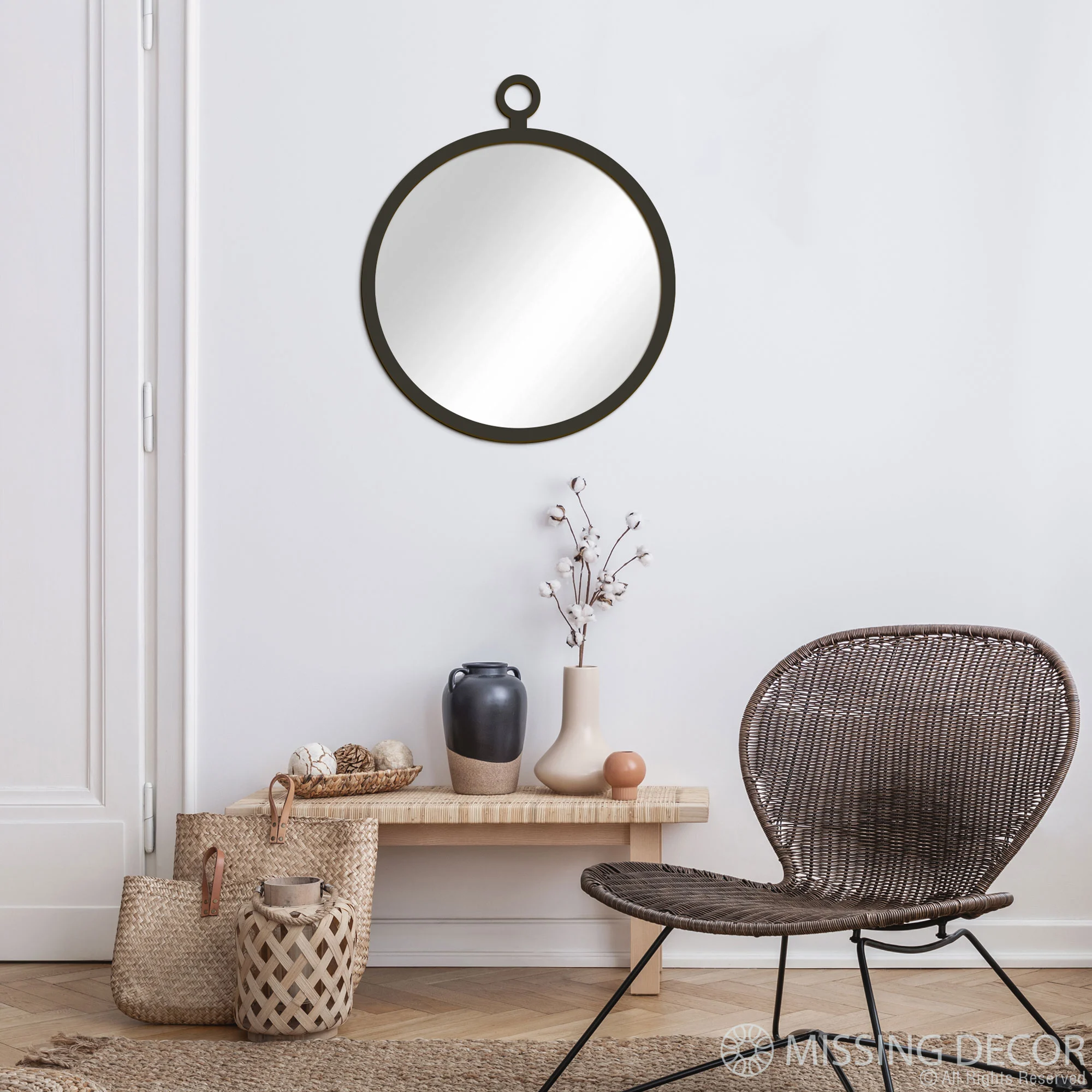 Lustro Dekoracyjne w Drewnianej Ramie, Lustro na Ścianę LUPA 60 cm - obrazek 3