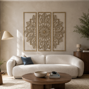 Drewniany Tryptyk Panele Ażurowe MANDALA 135 x 135cm