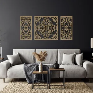 Dekoracja na Ścianę, Drewniane Ażurowe Panele Dekoracyjne, Tryptyk PODHALE 120x60 cm