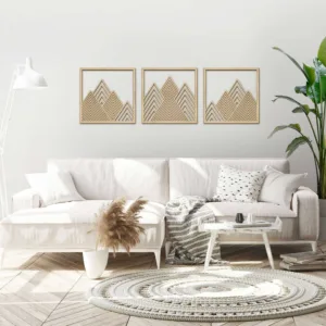 Dekoracja na Ścianę, Drewniane Ażurowe Panele Dekoracyjne, Tryptyk GÓRY 150 x 50cm