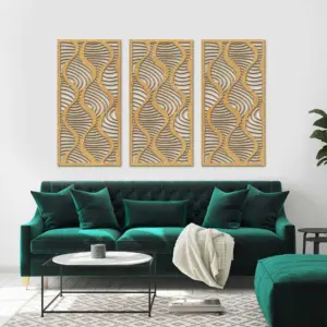 Dekoracja na Ścianę, Drewniane  Ażurowe Panele Dekoracyjne, Tryptyk RZEKA 120x80cm