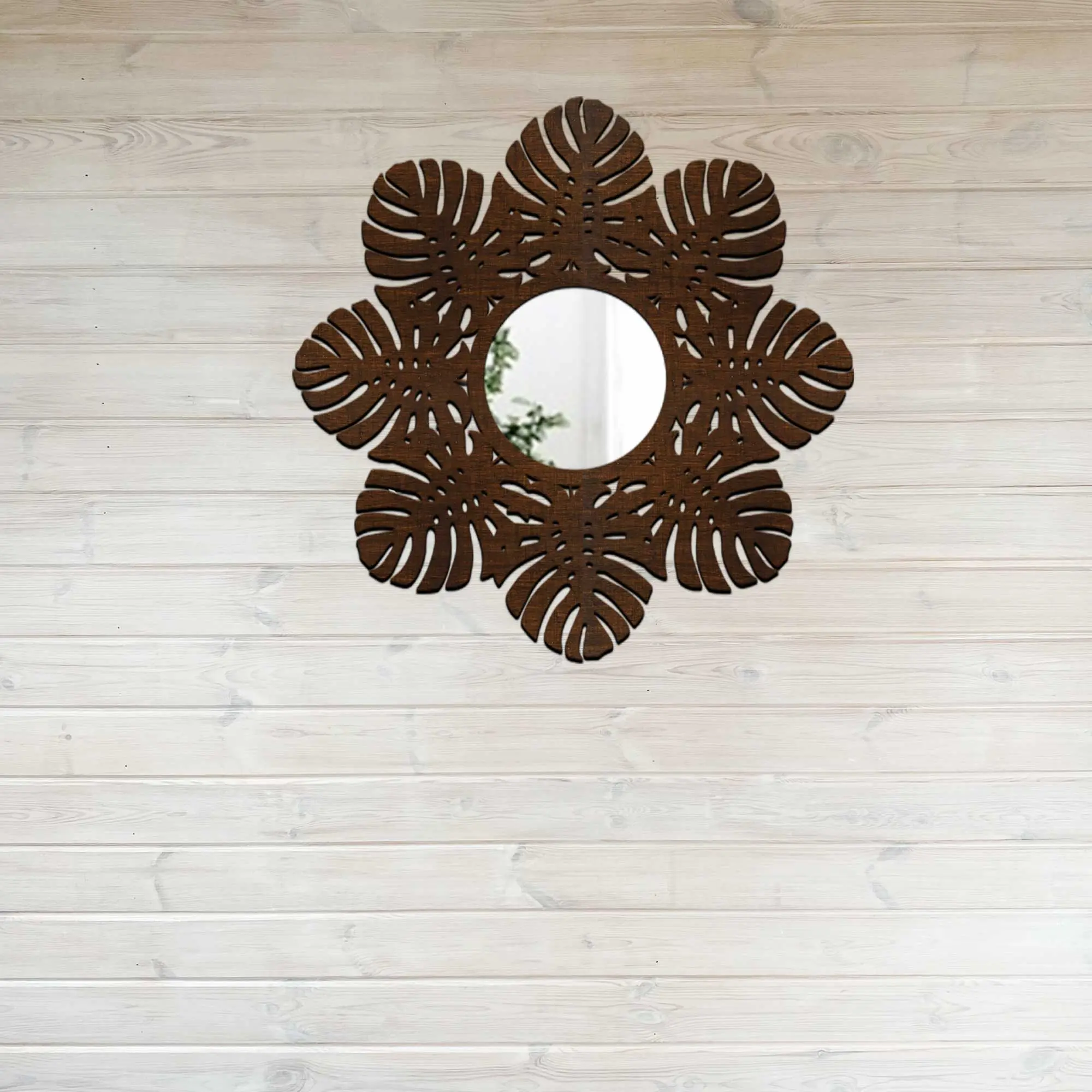 Lustro Dekoracyjne w Drewnianej Ramie, Lustro na Ścianę MONSTERA 60 cm - obrazek 2