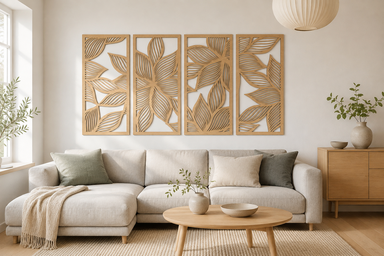 Dekoracja na Ścianę, Drewniane Ażurowe Panele Dekoracyjne DALIA, Komplet 4 Panele 132 X 70cm - obrazek 3