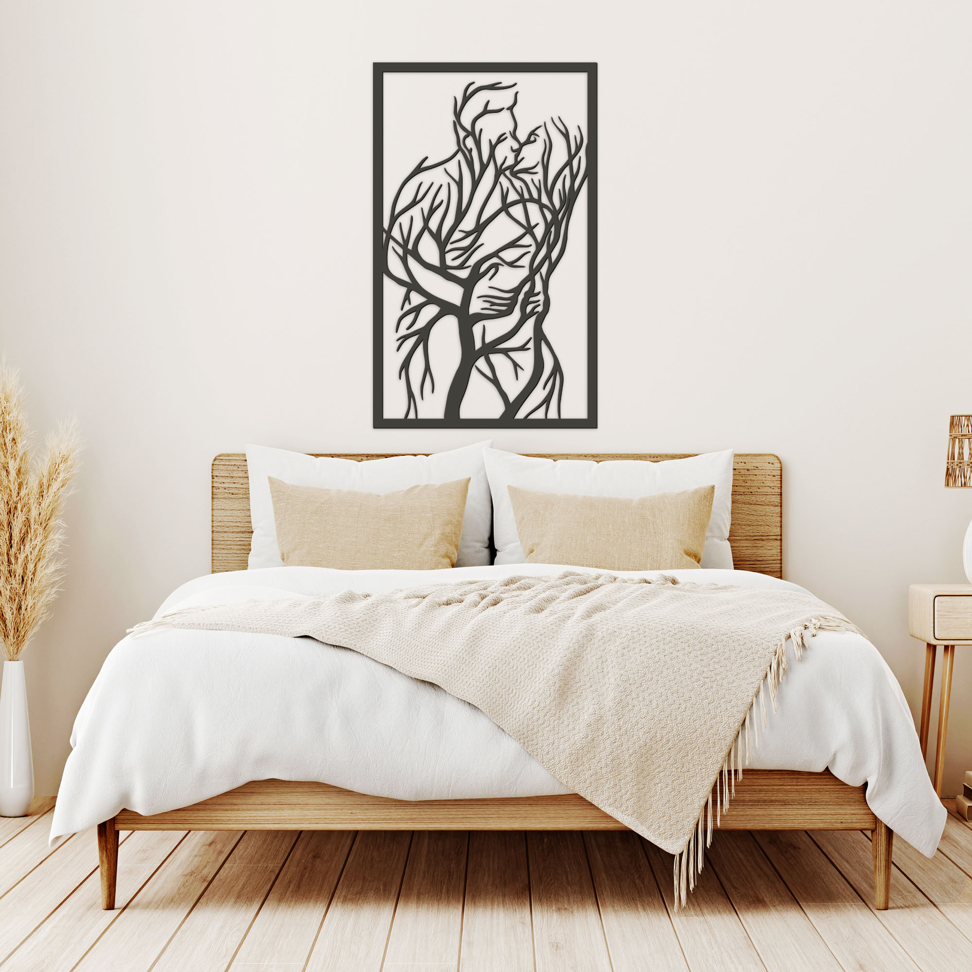 Dekoracja na Ścianę, Drewniany Ażurowy Panel Dekoracyjny KOCHANKOWIE 62x99 cm